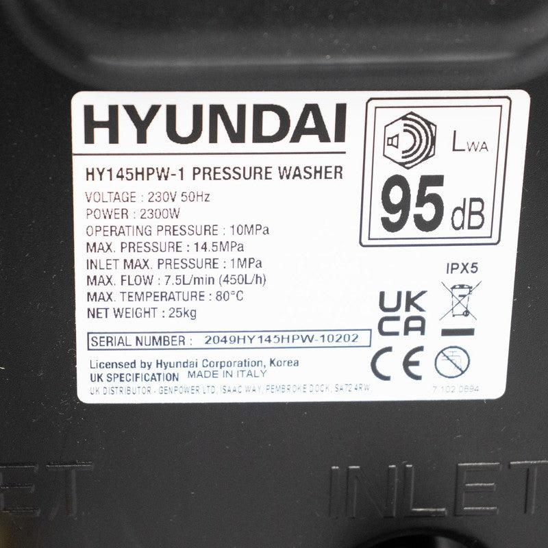 Hyundai HY145HPW-1 Hot Pressure Washer Power Jet Washer / 2100psi / 145bar / 80°C / 2.3kW