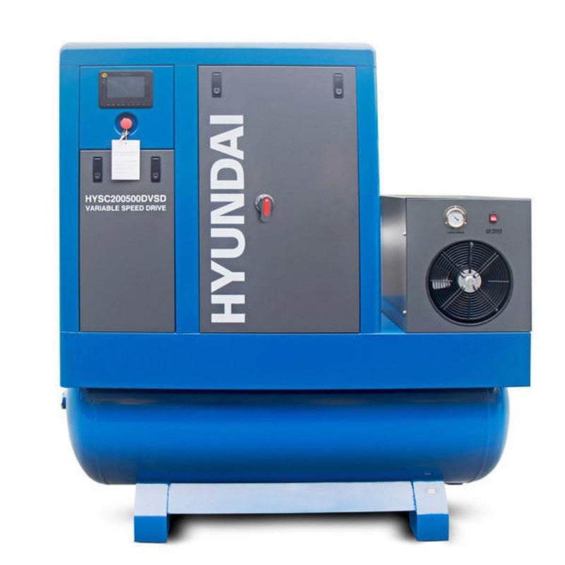 Hyundai HYSC200500DVSD Permanent Magnet Silent Screw Air Compressor with Dryer and Variable Speed Drive / 20hp / 500L