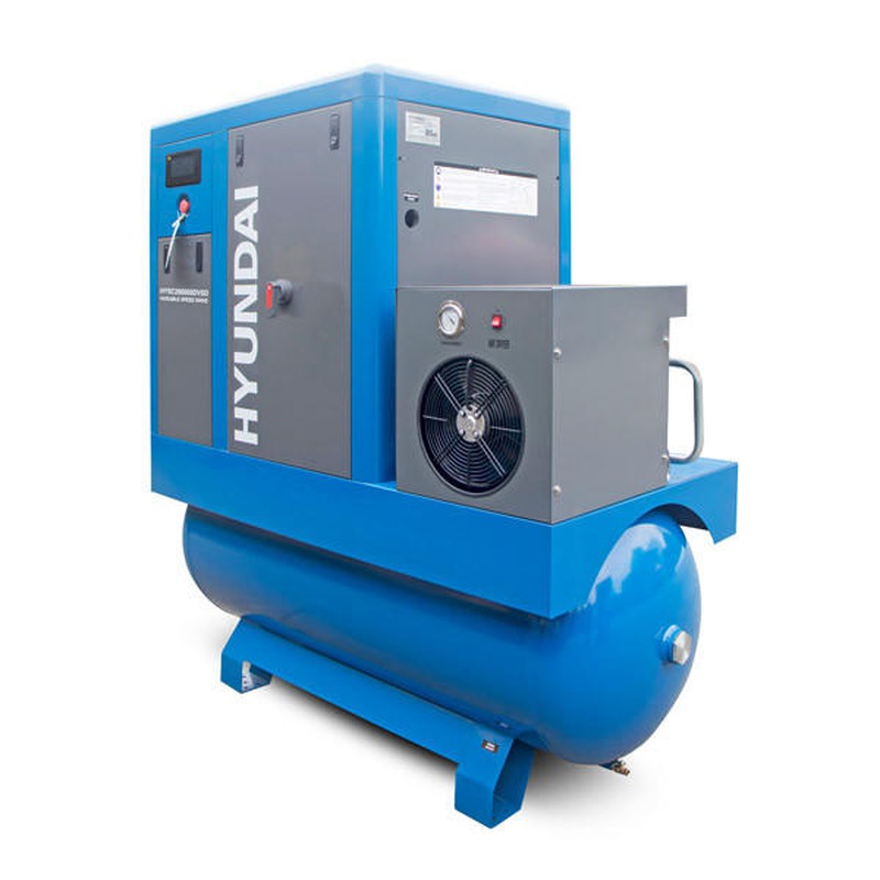 Hyundai HYSC200500DVSD Permanent Magnet Silent Screw Air Compressor with Dryer and Variable Speed Drive / 20hp / 500L