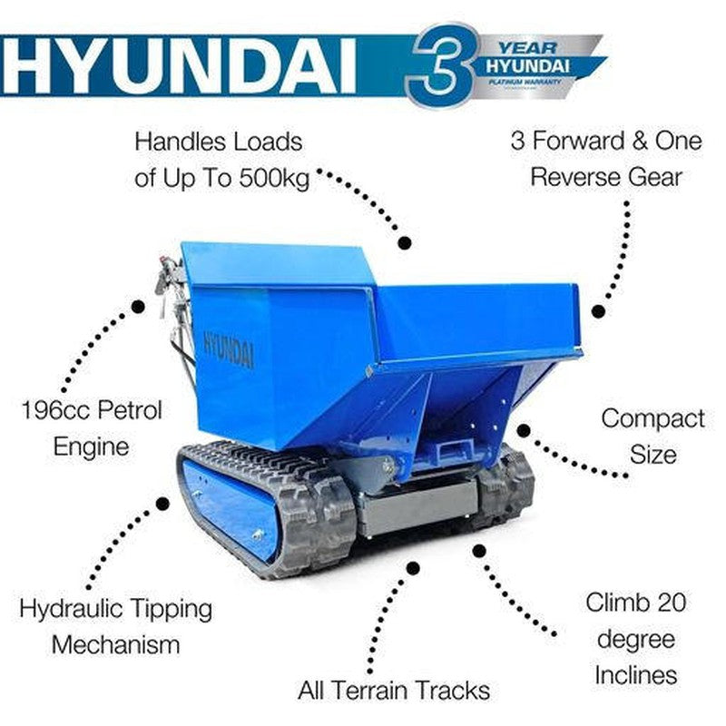 Hyundai HYTD500 Petrol Tracked Mini Dumper Power Barrow / 196cc / 500kg