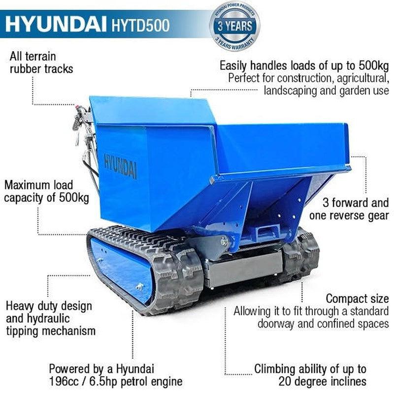 Hyundai HYTD500 Petrol Tracked Mini Dumper Power Barrow / 196cc / 500kg