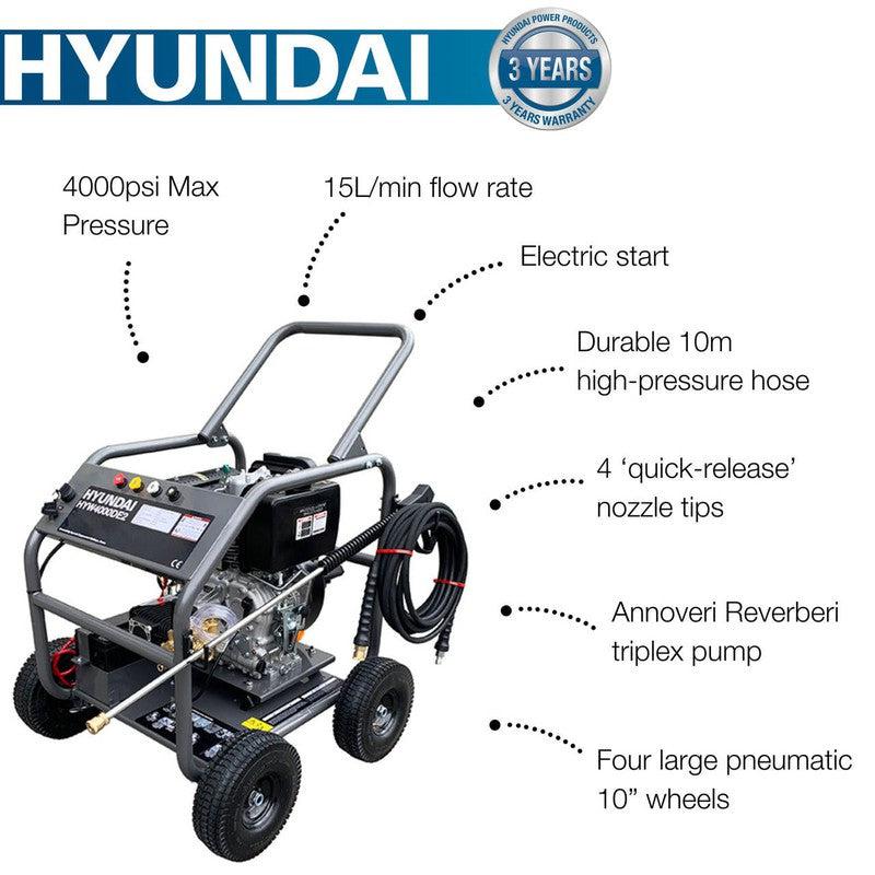 Hyundai HYW4000DE2 Diesel Pressure Washer / 4000psi / 275 bar / 13L/min / 10m Hose