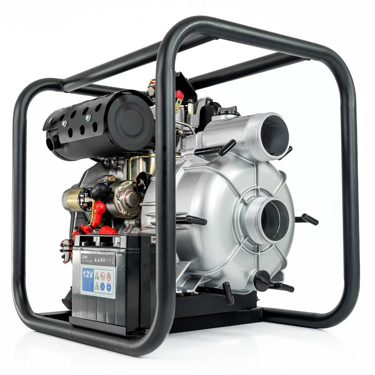 Hyundai DHYT80E Diesel Water Pump / 80mm 3" / Electric Start / Open Frame / Trash Water Pump / 25m Total Head / 6m Lift / 880min Flow Rate / 6hp / 296cc
