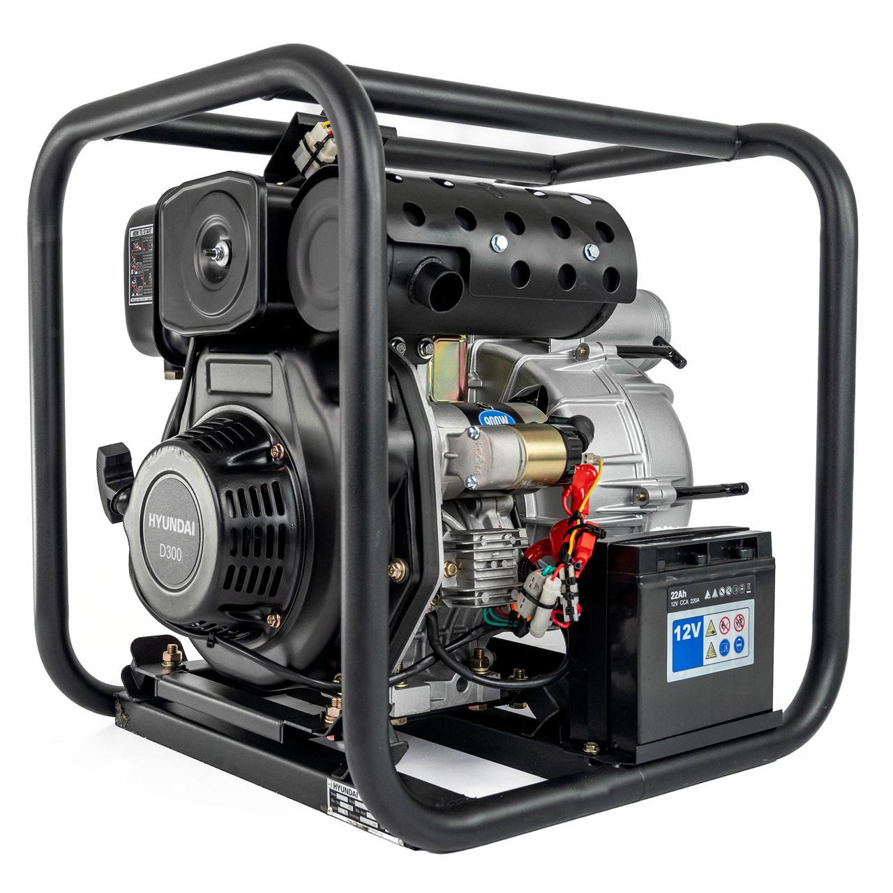 Hyundai DHYT80E Diesel Water Pump / 80mm 3" / Electric Start / Open Frame / Trash Water Pump / 25m Total Head / 6m Lift / 880min Flow Rate / 6hp / 296cc
