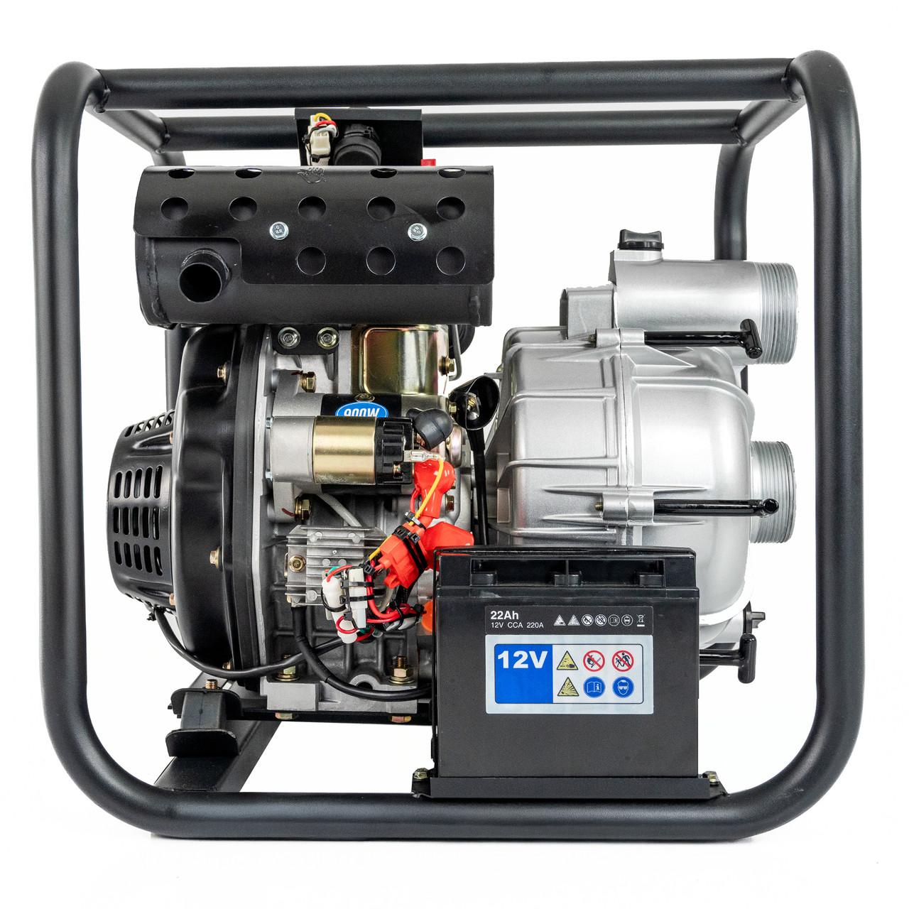 Hyundai DHYT80E Diesel Water Pump / 80mm 3" / Electric Start / Open Frame / Trash Water Pump / 25m Total Head / 6m Lift / 880min Flow Rate / 6hp / 296cc