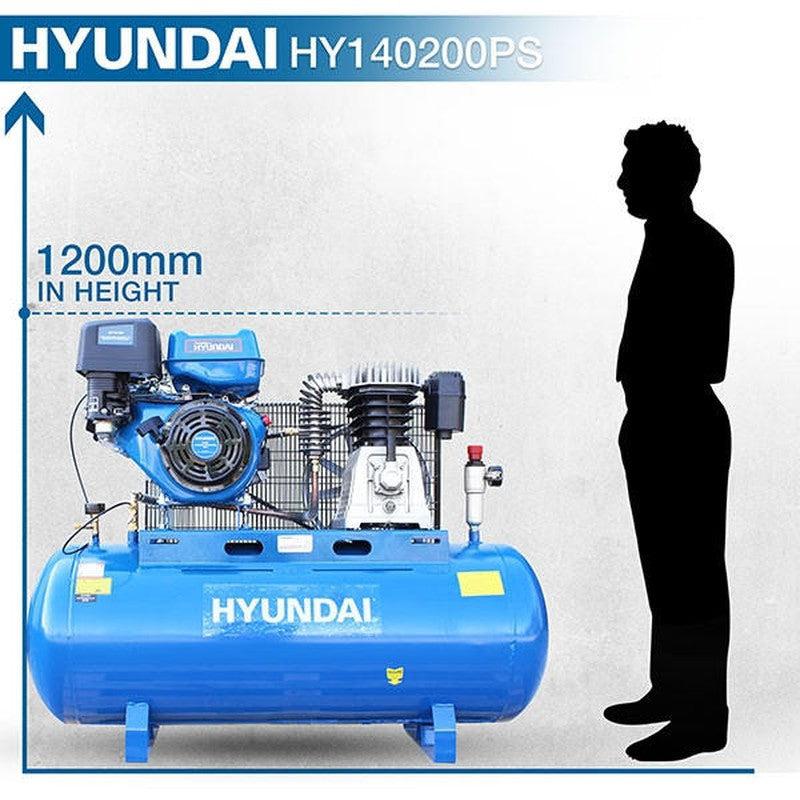 Hyundai HY140200PES Petrol Belt Driven Air Compressor / 29CFM / 145psi / 14hp / 200L
