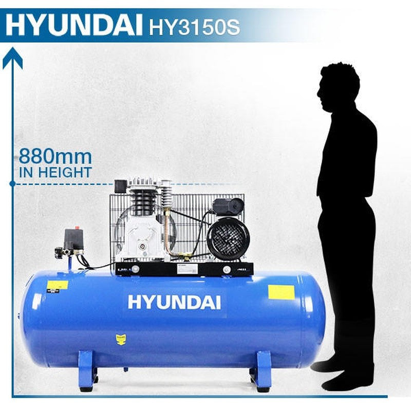 Hyundai HY3150S Belt Drive Air Compressor Twin Cylinder Silent / 3hp / 150L / 14CFM / 145psi