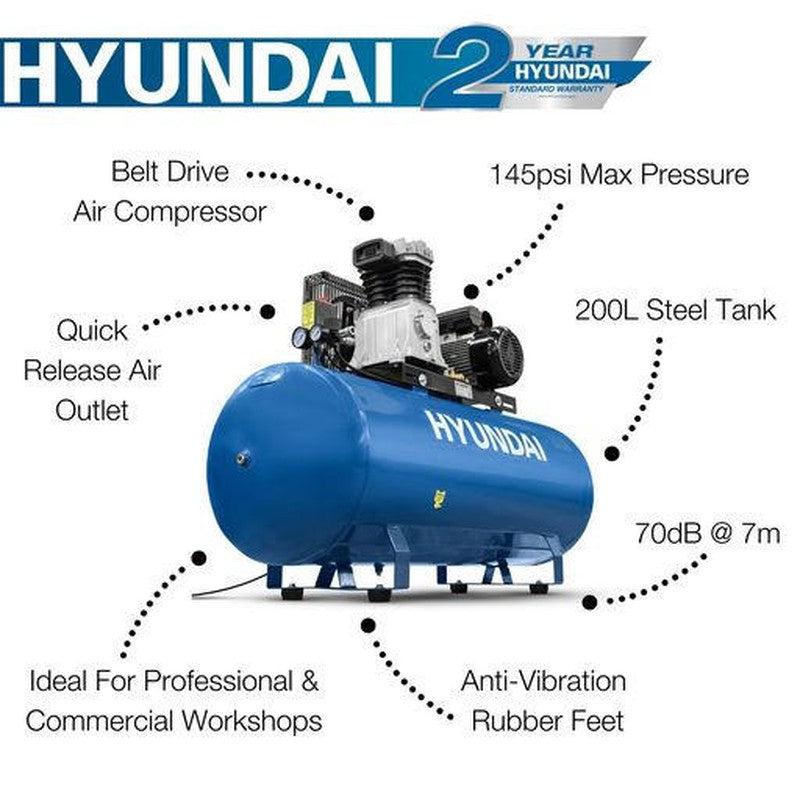 Hyundai HY3200S Belt Drive Electric Air Compressor / 3hp / 200L / 14CFM / 145psi