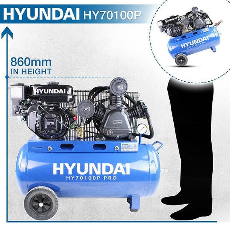 Hyundai HY70100P Heavy Duty Petrol Air Compressor Belt Drive / 7hp / 90L / 10.7CFM / 145psi