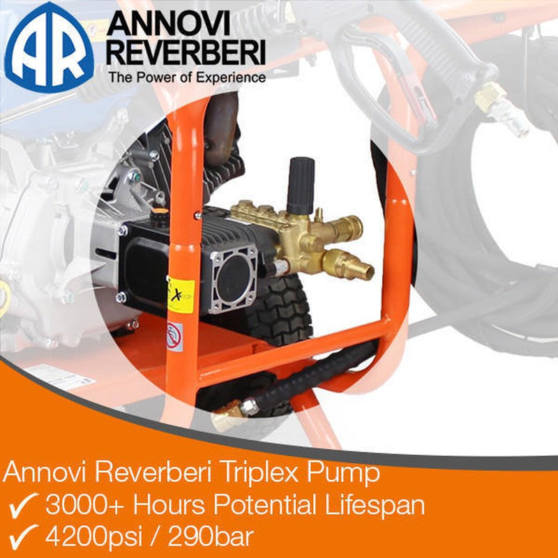 P1 Power Equipment P4200PWT+85.403.010 Petrol Pressure Washer With 24" Stainless Steel Flat Surface Cleaner / 4200psi / 290bar / 420cc / 15L/min Flow Rate