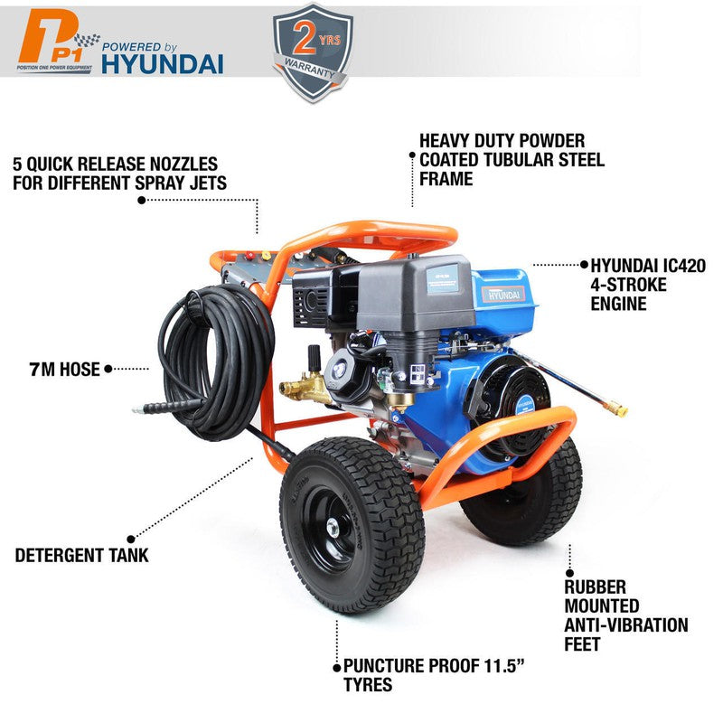 P1 Power Equipment P4200PWT+85.403.010 Petrol Pressure Washer With 24" Stainless Steel Flat Surface Cleaner / 4200psi / 290bar / 420cc / 15L/min Flow Rate